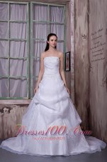 Simple A-line Strapless Wedding Dress Taffeta and Organza Chapel Train Appliques