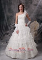 Nice A-line One Shoulder Floor-length Taffeta and Lace Wedding Dress