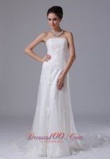 Strapless Lace Column Tulle Court Train 2012 Romantic Wedding Dress In Ames Iowa
