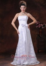 Lace Over Shirt Strapless Column Wedding Dress With Sash