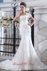 Simple Wedding Dress Mermaid Belt Strapless Court Train Lace