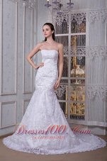 Perfect Mermaid Strapless Court Train Taffeta and Lace Wedding Dress