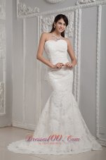 Luxurious Wedding Dress Mermaid Sweetheart Brush Train Satin Lace