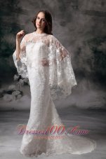 Simple Column Sweetheart Brush Train Lace Wedding Dress