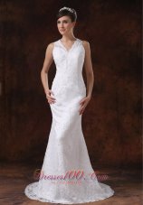 bodice Lace Mermaid / Trumpet Sweep Wedding Dress For 2013 V-Neck