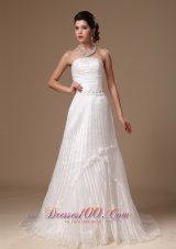 Organza Strapless Beaded Decorate Waist A-line Court Train Custom Made 2013 Wedding Dress