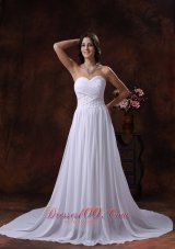 Appliques Decorate Sweetheart Neckline Chiffon Wedding Dress With Court Train In Ajo Arizona