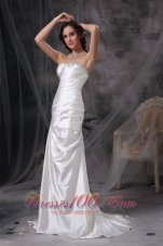 Customize Ivory Wedding Dress Column Strapless Taffeta Beading and Ruch Brush Train