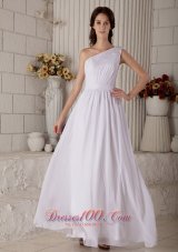 Latest Empire One Shoulder Beach Wedding Dress Floor-length Chiffon Appliques