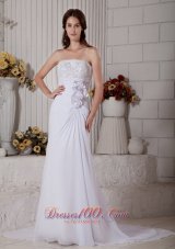 Elegant Column Strapless Beach Wedding Dress Court Train Chiffon Beading