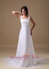 Beautiful A-line Square Court Train Chiffon Lace Wedding Dress