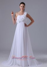 Romantic Hand Made Flowers and Ruch Wedding Dress With One Shoulder 2013