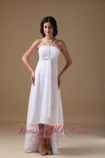 White Empire Halter High-low Chiffon Beading Prom Dress