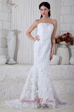 Perfect Mermaid Strapless Brush Train Special Fabric Wedding Dress