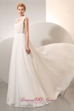Simple Empire Square Ruch Plus Size Wedding Dress Court Train Chiffon