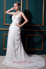 Low Price Column Sweetheart Court Train Chiffon Ruch Wedding Dress