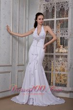 Customize Mermaid Halter Brush Train Chiffon Beading Wedding Dress