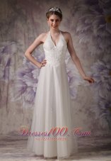 Perfect Column Halter Floor-length Tulle Beading Wedding Dress