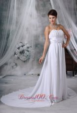 Fairfield Iowa Ruched Decorate Bust Court Train Strapless Chiffon For 2013 Low Cost Wedding Dress