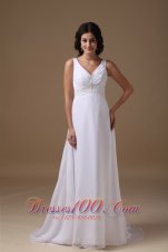 Lovely Empire V-neck Brush Train Chiffon Beading Wedding Dress