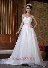 Beautiful A-line Wedding Dress Sweetheart Beading and Rcuh Sweep Train Taffeta and Organza