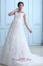 Vintage A-line V-neck Maternity Wedding Dress Tulle Lace Court Train