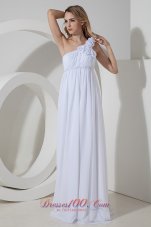 Elegant Empire One Shoulder Floor-length Chiffon Hand Made Flowers