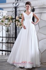 Simple A-line V-neck Maternity Wedding Dress Chiffon Ruch and Appliques Floor-length