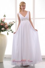 Populor Empire V-neck Maternity Wedding Dress Chiffon Beading Ankle-length