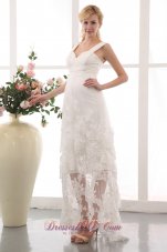 Modest Column Straps Maternity Wedding Dress Chiffon Lace Ankle-length