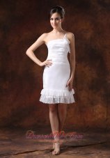 Affordable Taffeta Strapless Knee-length Column / Sheath Lace Wedding Dress In Brighton Michigan