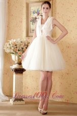 Sweet A-line / Princess Square Knee-length Net Beading and Ruch Wedding Dress