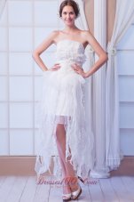White Column Strapless Asymmetrical Organza Beading Prom Dress