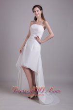 White A-Line / Princess Strapless High-low Satin Beading Wedding Dress
