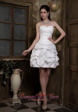 Simple A-line Sweetheart Mini-length Taffeta Ruch and Pick-ups Wedding Dress