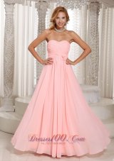2013 Baby Pink Stylish Bridesmaid Dress Ruched Bodice Chiffon For Wedding Party
