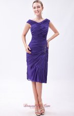 2013 Purple Column V-neck Prom Dress Chiffon Beading Knee-length