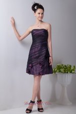 2013 Purple Column Strapless Mini-length Taffeta Hand Made Flowers Prom / Homecoming Dress