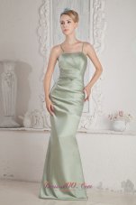 2013 Apple Green Column Straps Brush Train Satin Beading Prom Dress