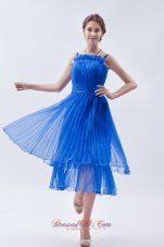 2013 Blue Empire Straps Prom Dress Organza Ruch Tea-length