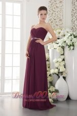 2013 Dark Purple Empire Sweetheart Floor-length Chiffon Beading and Ruch Bridesmaid Dress