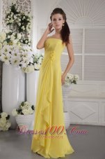 2013 Yellow Empire Strapless Floor-length Chiffon Hand Flowers Prom / Graduation Dress