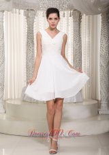 Cheap White Empire V-neck MIni-length Chiffon Prom Dress