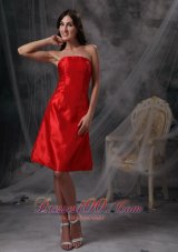 Cheap Custom Made Red Column Cocktail Dress Strapless Taffeta Ruch Knee-length