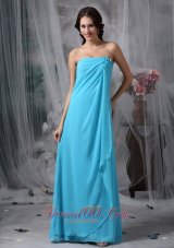 Cheap Custom Made Baby Blue Empire Strapless Homecoming Dress Chiffon Hand Made Made Flowers Floor-length