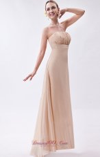 Cheap Champagne Empire Strapless High-low Chiffon Ruch Bridesmaid Dress