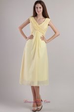 Cheap Light Yellow Empire V-neck Ankle-length Chiffon Bridesmaid Dress