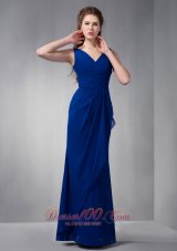 Customize Royal Blue V-neck Chiffon Bridesmaid Dress Floor-length