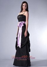 Customize Black Cloumn Spaghetti Straps Bridesmaid Dress Satin Sash Floor-length