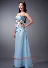 The Super Hot Baby Blue Cloumn Sweetheart Bridesmaid Dress Satin Ruch and Bow Ankle-length